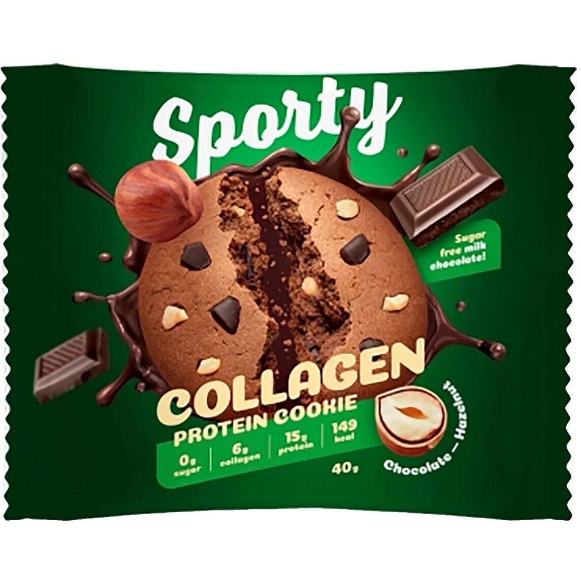 Печенье Sporty обогащенное белком шоколад-фундук с коллагеном 40 г