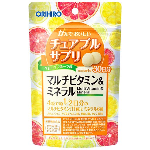 Orihiro Мультивитамины и минералы таблетки жевательные со вкусом тропических фруктов 120 шт.