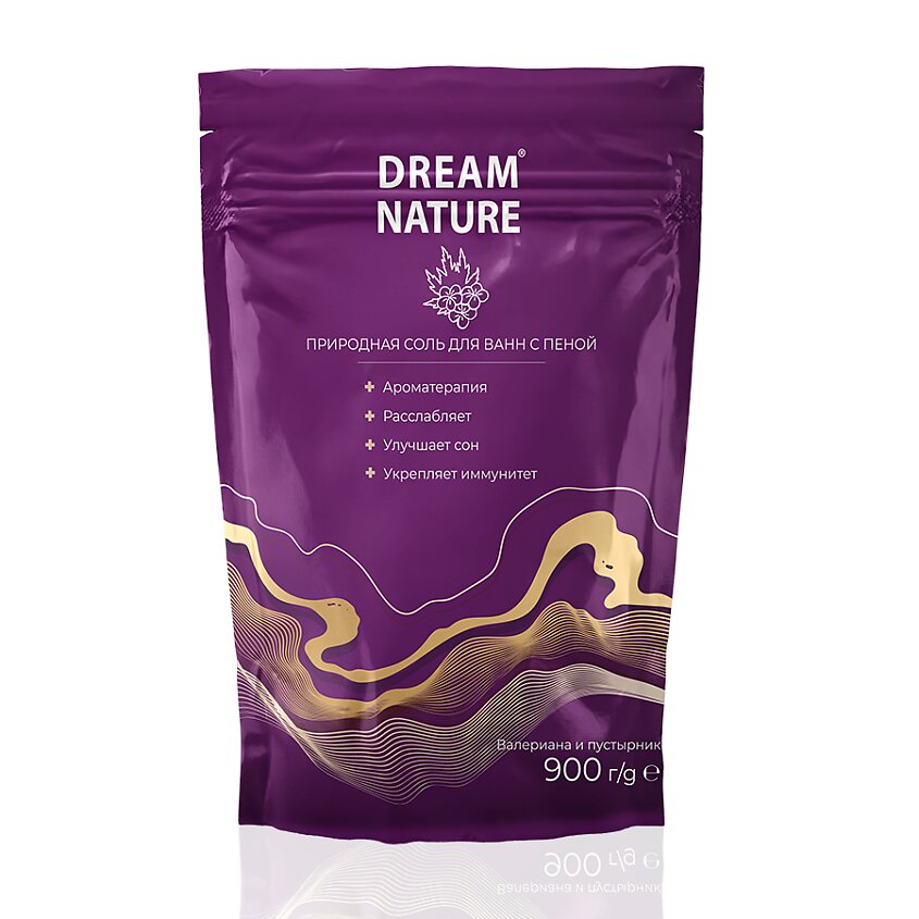 Dream nature соль для ванны с пеной 900г дой-пак валериана и пустырник
