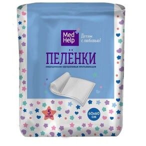 Пеленки MedHelp впитывающие одноразовые для детей 60х60 см 5 шт.