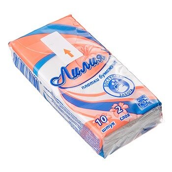 Платочки бумажные Лилия 2-слойные белые 10 шт.