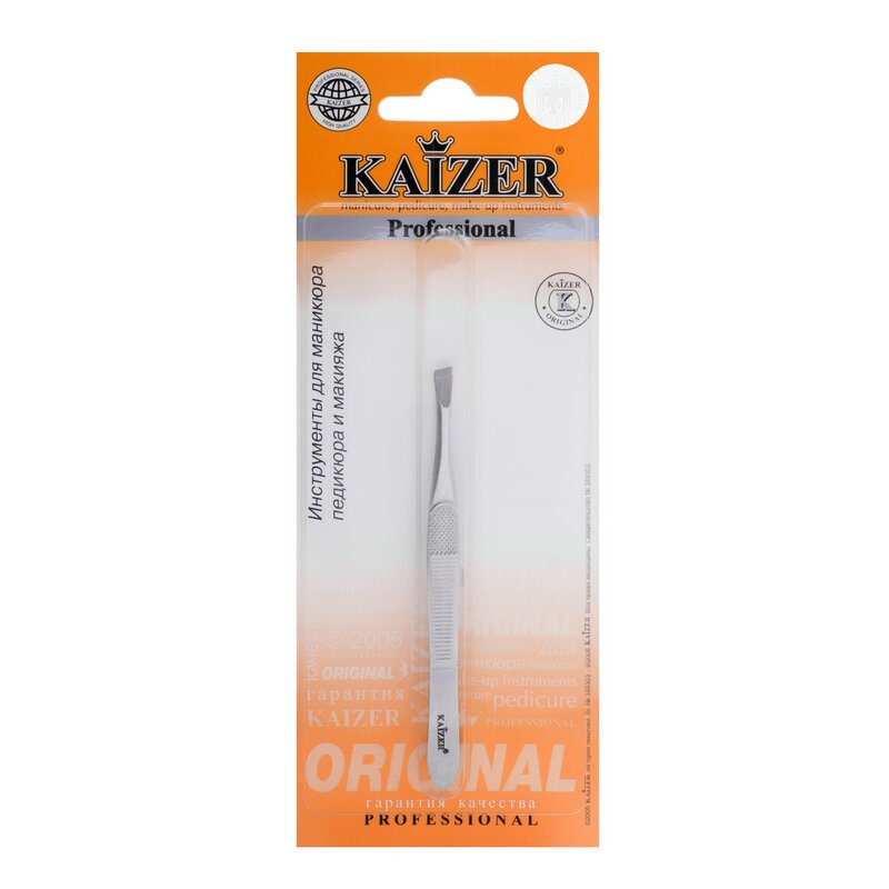 Пинцет для бровей Kaizer арт. 303065 скошенный серебро