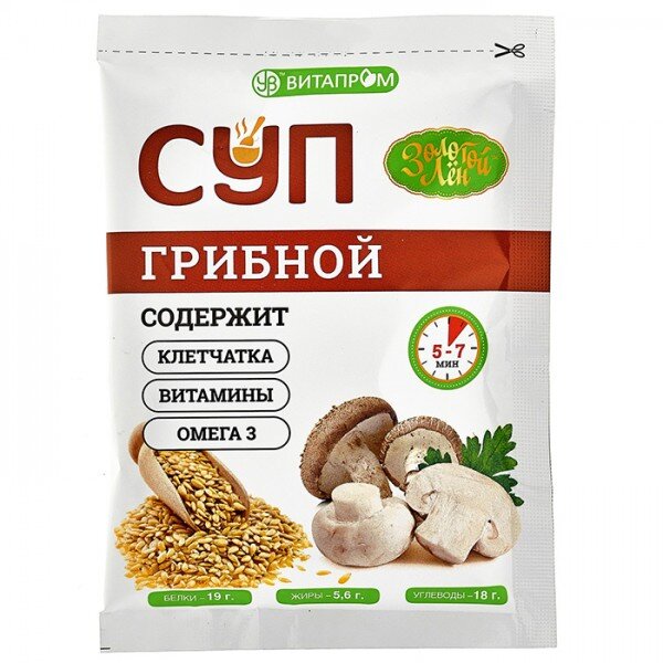 Золотой лен суп сухой быстрого приготовления грибной 20 г пакет 7 шт.