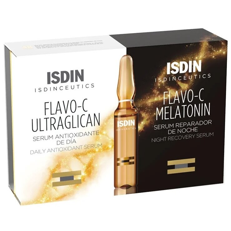 Набор сывороток дневная + ночная для лица: Isdin Isdinceutics Flavo-C Melatonin & Ultraglican 2 мл 10 шт.