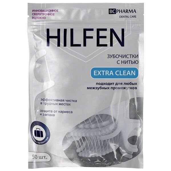 Хилфен зубочистки с нитью одноразовые 50 шт.