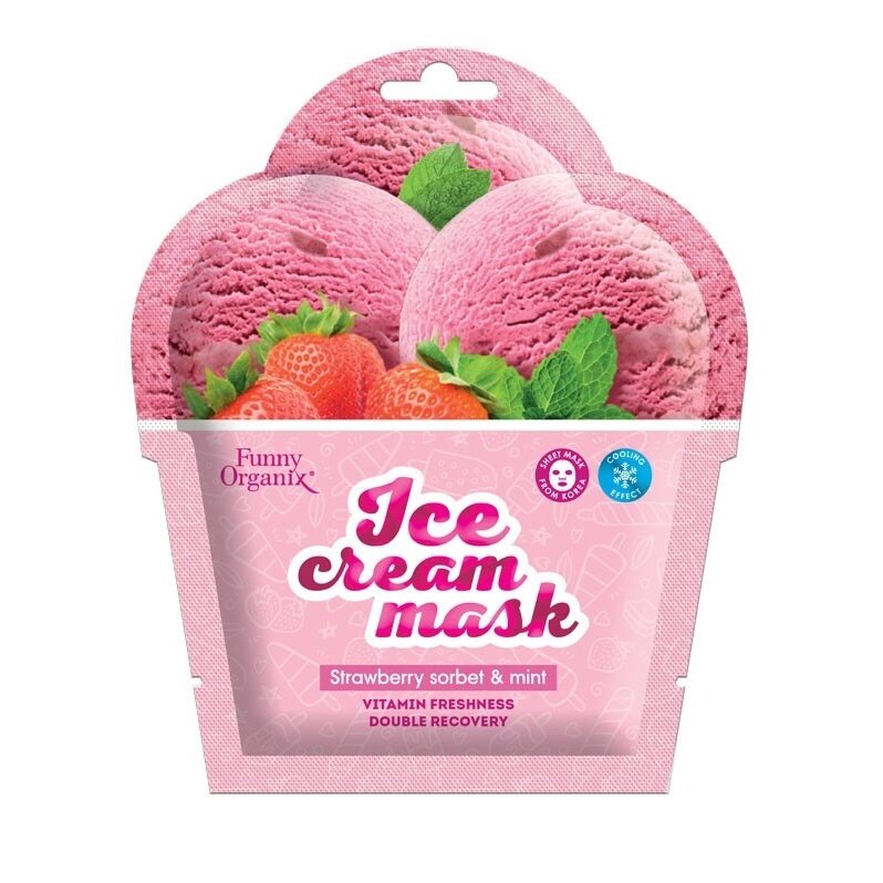 Маска-мороженое тканевая для лица Funny organix strawberry sorbet mint охлаждающая морозная свежесть 22 г