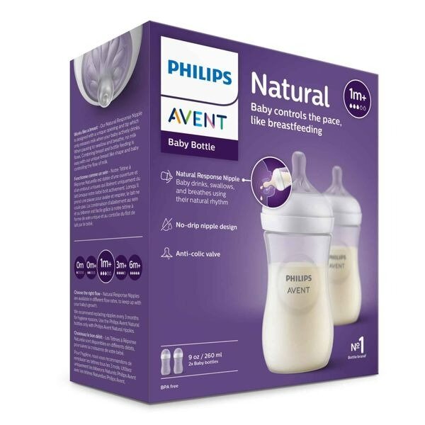 Бутылочка из полипропилена с силиконовой соской средний поток 1 мес. (SCY903/02) Natural Response Philips Avent 260 мл 2 шт.