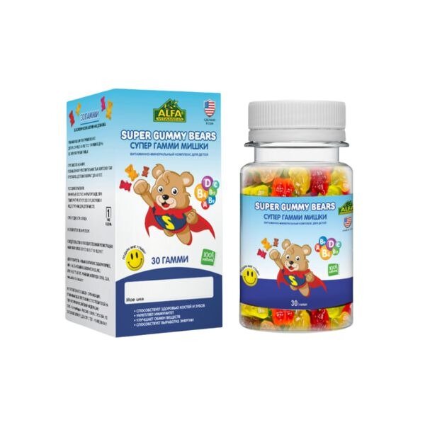 Супер Гамми Мишки для детей для мальчиков с 4 лет Alfa Vitamins пастилки жевательные 1800 мг 30 шт.