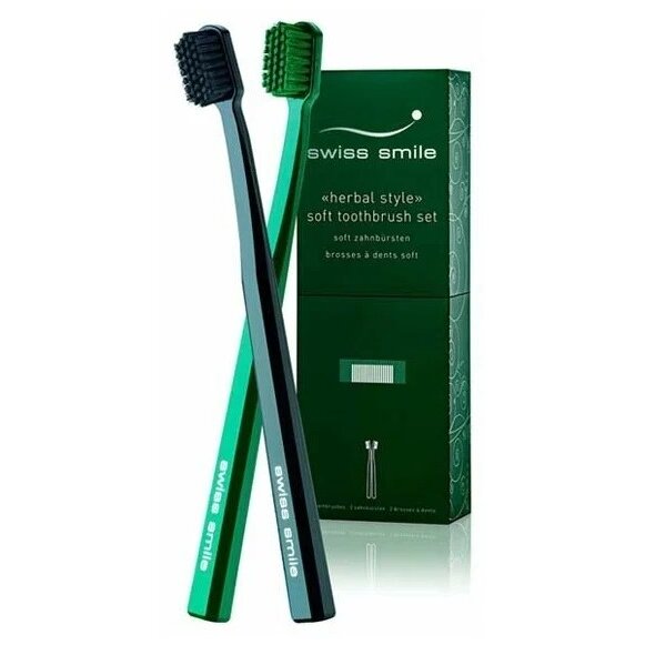 Набор Swiss Smile Зубные щетки для взрослых супер-мягкие черная+зеленая Herbal Bliss 2 шт