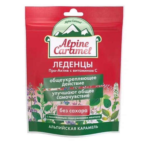Альпийская карамель с витамином С без сахара Про-Актив Alpine Caramel леденцы пакет 75 г