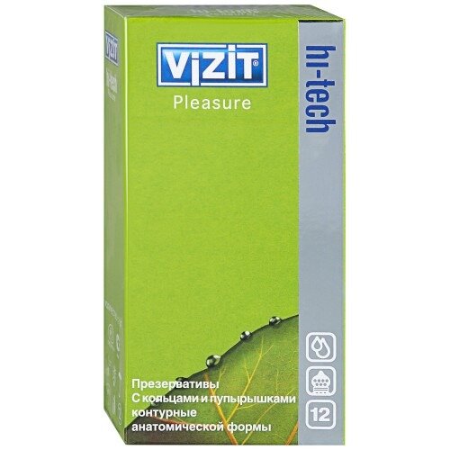 Презервативы Vizit Hi-Tech Pleasure с кольцами и пупырышками 12 шт.