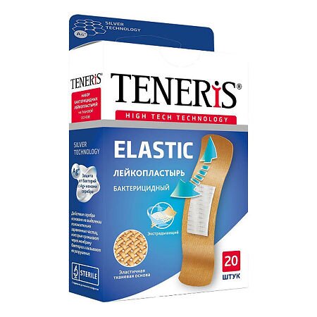 Пластырь бактерицидный на тканевой основе Elastic Teneris (Тенерис) 7,6см х 1,9см 20 шт.
