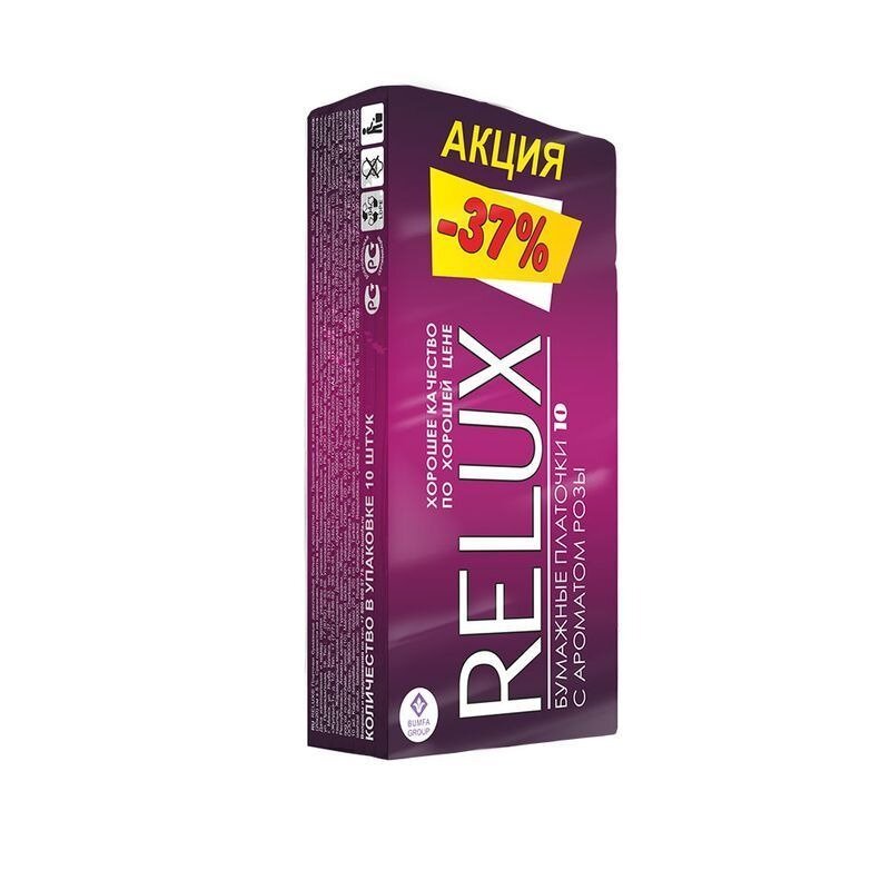 Платочки бумажные Relux 2-х слойные белые с ароматом розы 10 шт.