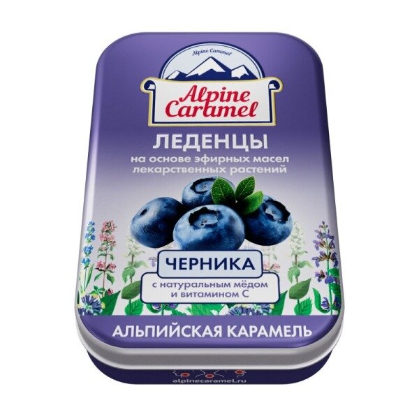 Леденцы детские Alpine Caramel мед, витамин С со вкусом черники 16 шт.