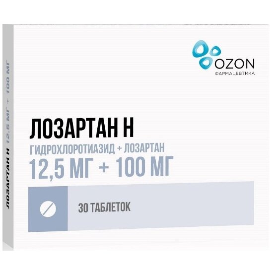 Лозартан-Н таблетки 12.5 мг+100 мг 30 шт.
