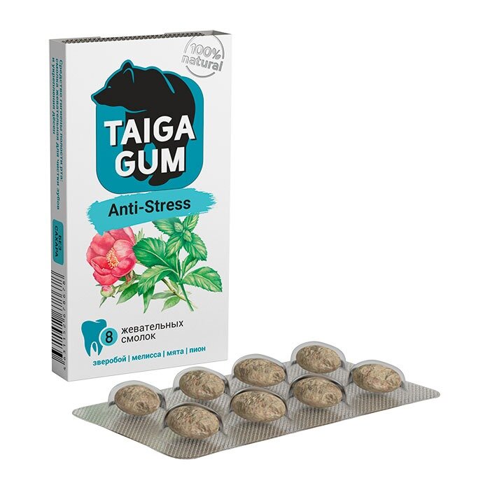 Смолка жевательная Taiga gum антистресс с пчелиным воском 8 шт.