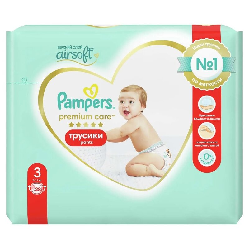 Подгузники-трусики Pampers Premium Care Pants размер 3 6-11 кг 28 шт.