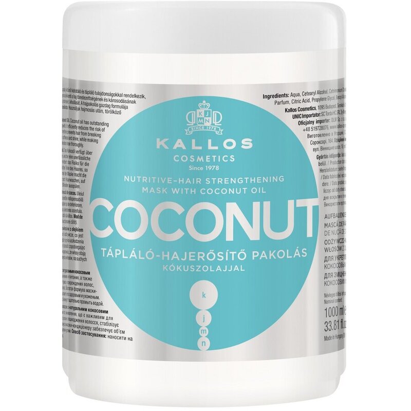 Kallos маска для укрепления волос кокосовое питание с кокосовым маслом 1000 мл