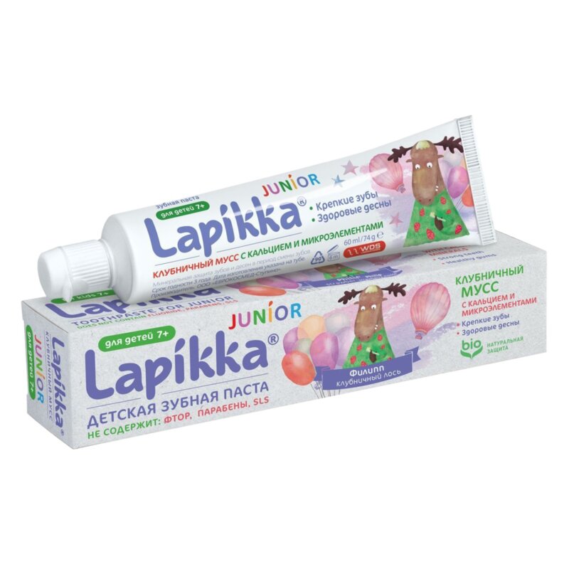 Детская зубная паста Lapikka Junior Клубничный мусс 74 г