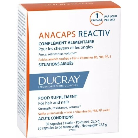 Ducray Аnacaps Reactiv для укрепления волос, кожи головы и ногтей капсулы 30 шт.