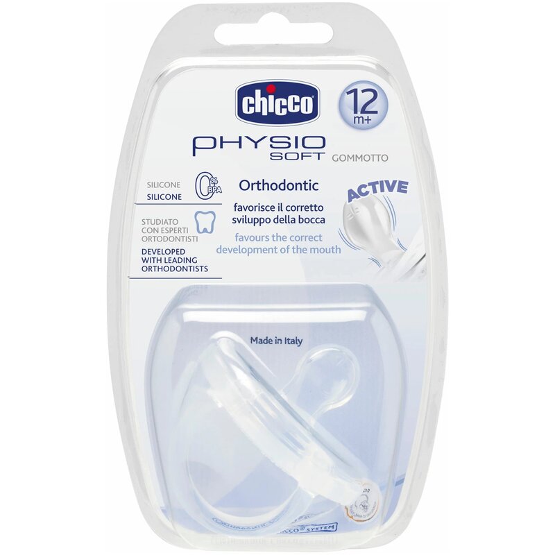 Chicco пустышка Physio Soft силикон прозрачная +12мес N 1