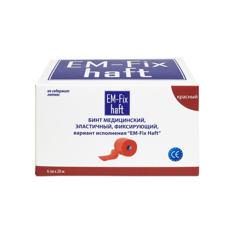Бинт Em-fix haft медицинский эластичный фиксирующий красный 6 см х 20 м 1 шт.