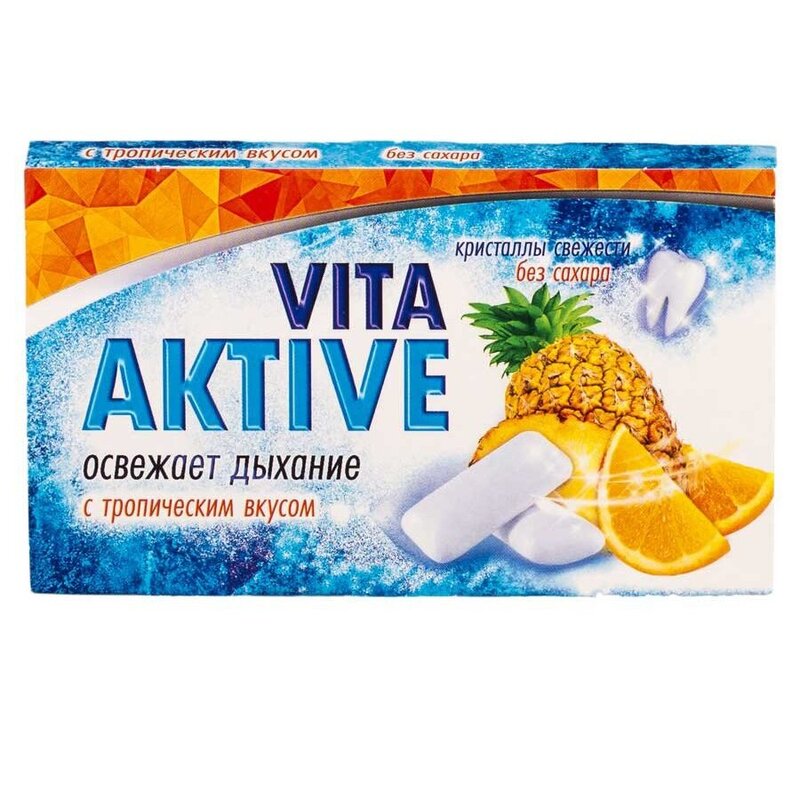 Резинка жевательная Vita aktive без сахара со вкусом тропических фруктов 16 г 12 шт.