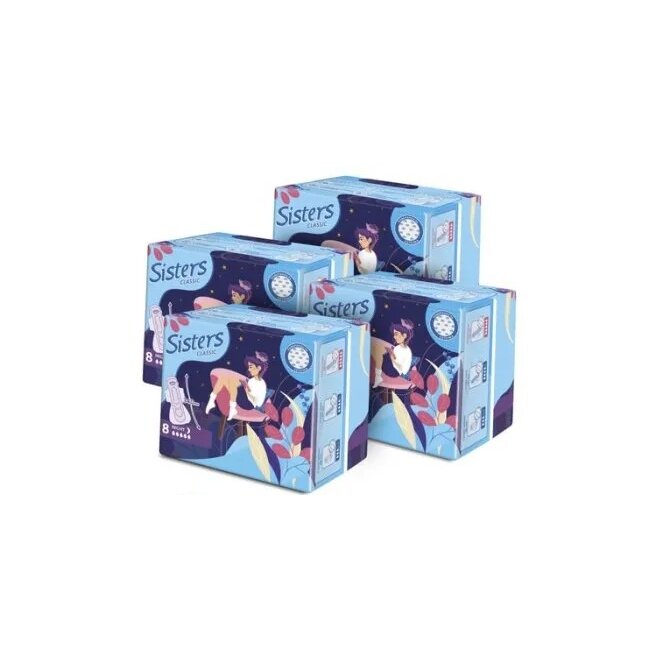 Прокладки Систерс Классик ночные сеточка 4 пачки по 8 шт 32 шт.