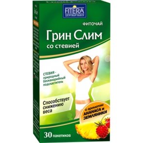 Чай Грин-Слим со стевией Ананас/Земляника фильтр-пакеты 30 шт.