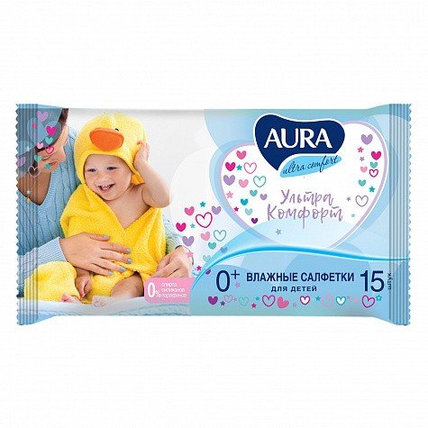 Салфетки влажные Aura Ultra Comfort для детей 15 шт.