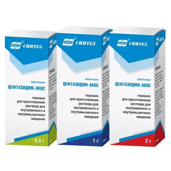 Цефтазидим-АКОС 1 г флакон 1 шт. порошок для приготовления раствора для внутривенного и внутримышечного введения