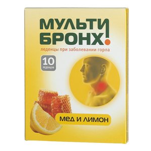 Леденцы Мульти-бронх при заболеваниях горла мед/лимон 10 шт.