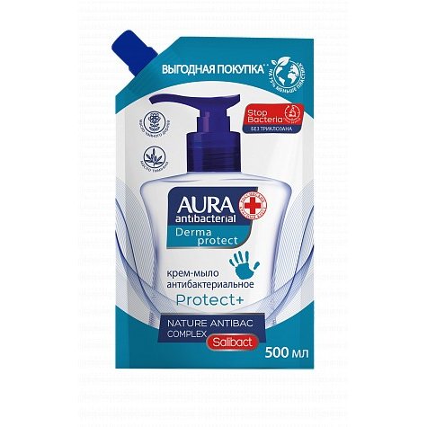 Крем-мыло Aura Antibacterial Derma Protect+ антибактериальное 500 мл