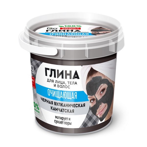 Глина черная вулканическая Камчатская для лица/тела/волос очищающая 155 мл