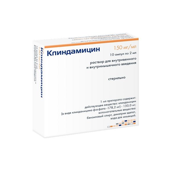 Клиндамицин раствор для внутривенного и внутримышечного введения 150 мг/мл 2 мл ампулы 10 шт.