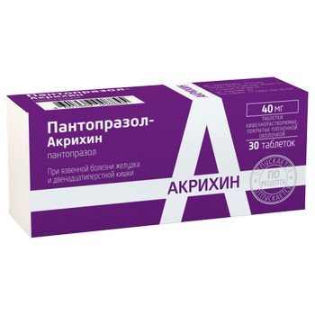 Пантопразол-акрихин таблетки покрытые пленочной оболочкой кишечнорастворимые 40 мг 30 шт.