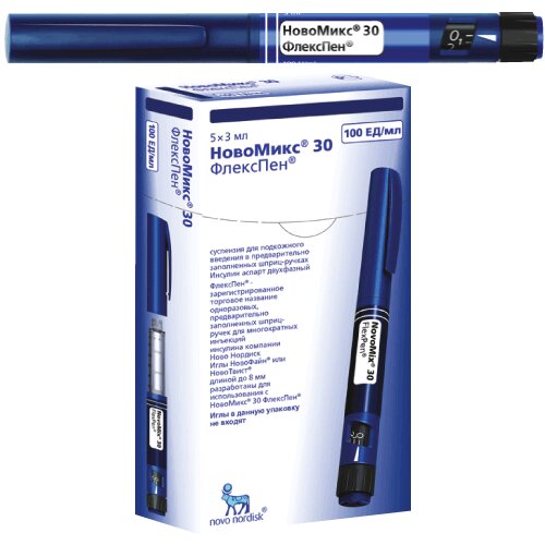 НовоМикс 30 ФлексПен суспензия для подкожного введения 100 ЕД/мл 3 мл шприц-ручка 5 шт.