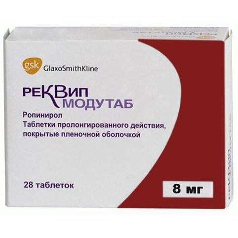 Реквип модутаб таблетки пролонгированного действия 8 мг 28 шт.