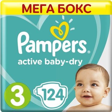 Pampers active baby dry подгузники миди 6-10 кг 124 шт.