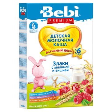 Каша молочная Bebi premium злаки с малиной и вишней 200 г