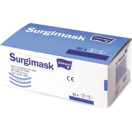 Маска Matopat surgimask хирургическая нестерильная 3-х слойная голубая 50 шт.