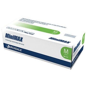Minimax перчатки смотровые латексные нестерильные опудренные гладкие р. м 50 пар