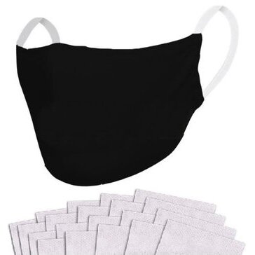 Маска гигиеническая анатомической формы многоразовая черная с белыми эластичными петлями 1 шт. +одноразовые фильтры 20 шт.