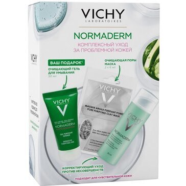 Набор Виши (Vichy) Normaderm: корректирующий уход против несовершенств 50мл+гель для умывания 50мл+маска очищающая поры 2х6мл