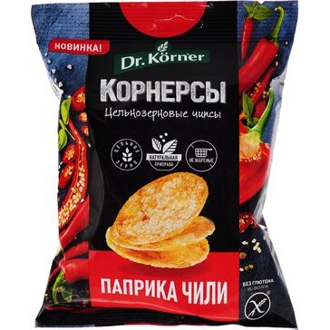 Чипсы цельнозерновые кукурузно-рисовые Dr.Korner паприка/чили 50 г