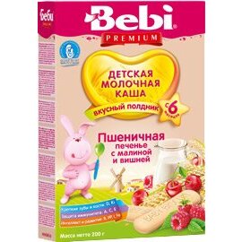 Каша молочная для полдника Bebi premium печенье/малина/вишня 200 г