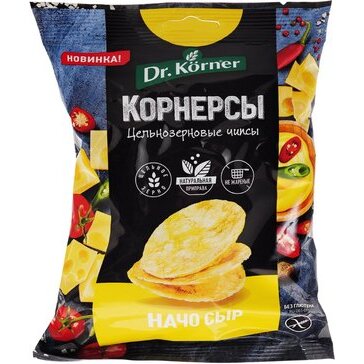 Чипсы цельнозерновые кукурузно-рисовые Dr.Korner сыр начо 50 г