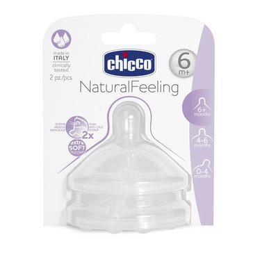 Chicco соска Natural Feeling силикон с флексорами для густой пищи +6 мес 2 шт.