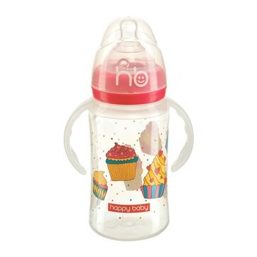 Бутылочка для кормления Happy Baby с ручками и силиконовой соской (широкое горло) 250 мл