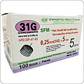 Игла Sfm инъекционная для инсулиновых инжекторов пен-ручек 0,25х5 мм 31g 100 шт.